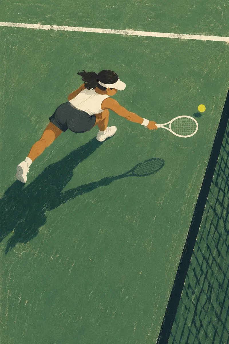 Overhead Tennis Match on Green Court