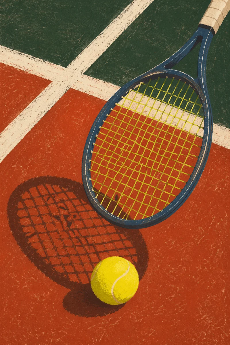 Tennis Racket and Ball on Court