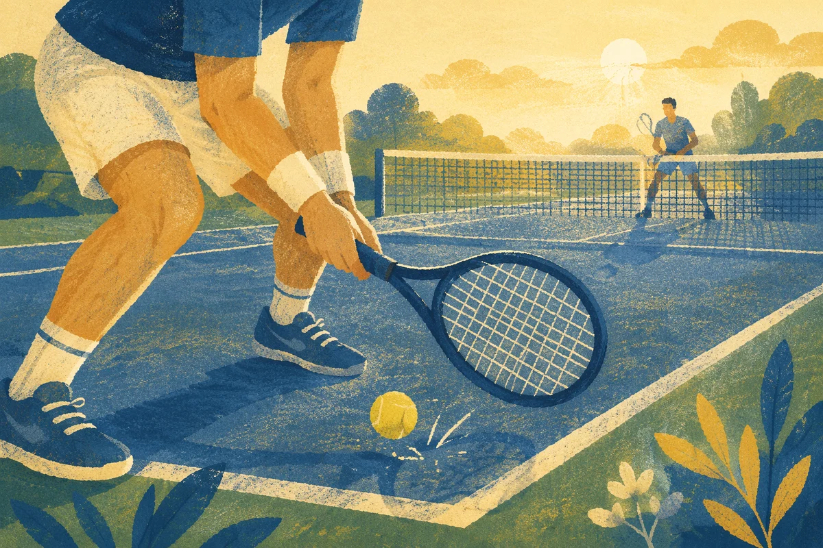 Sunlit Tennis Rally on Outdoor Court