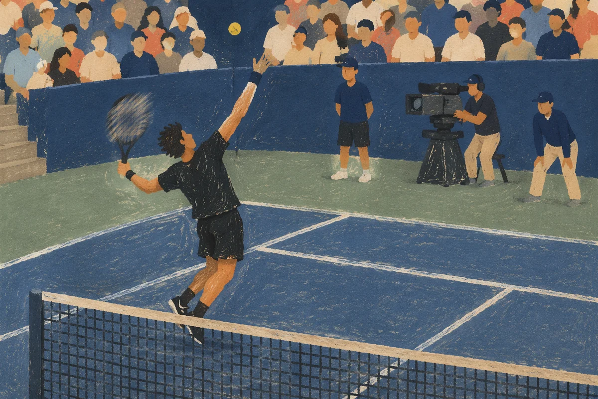 Indoor Tennis Serve on Blue Court