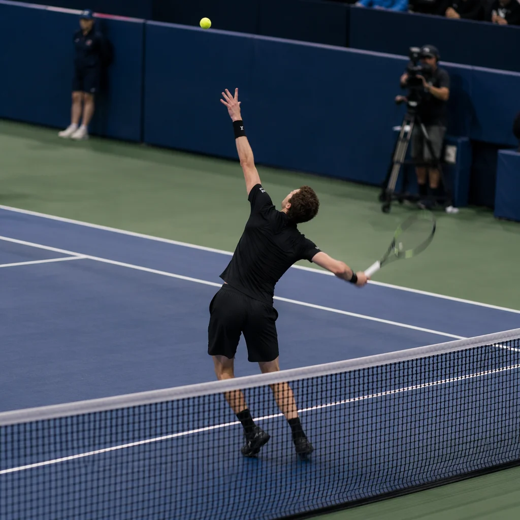 Indoor Tennis Serve on Blue Court