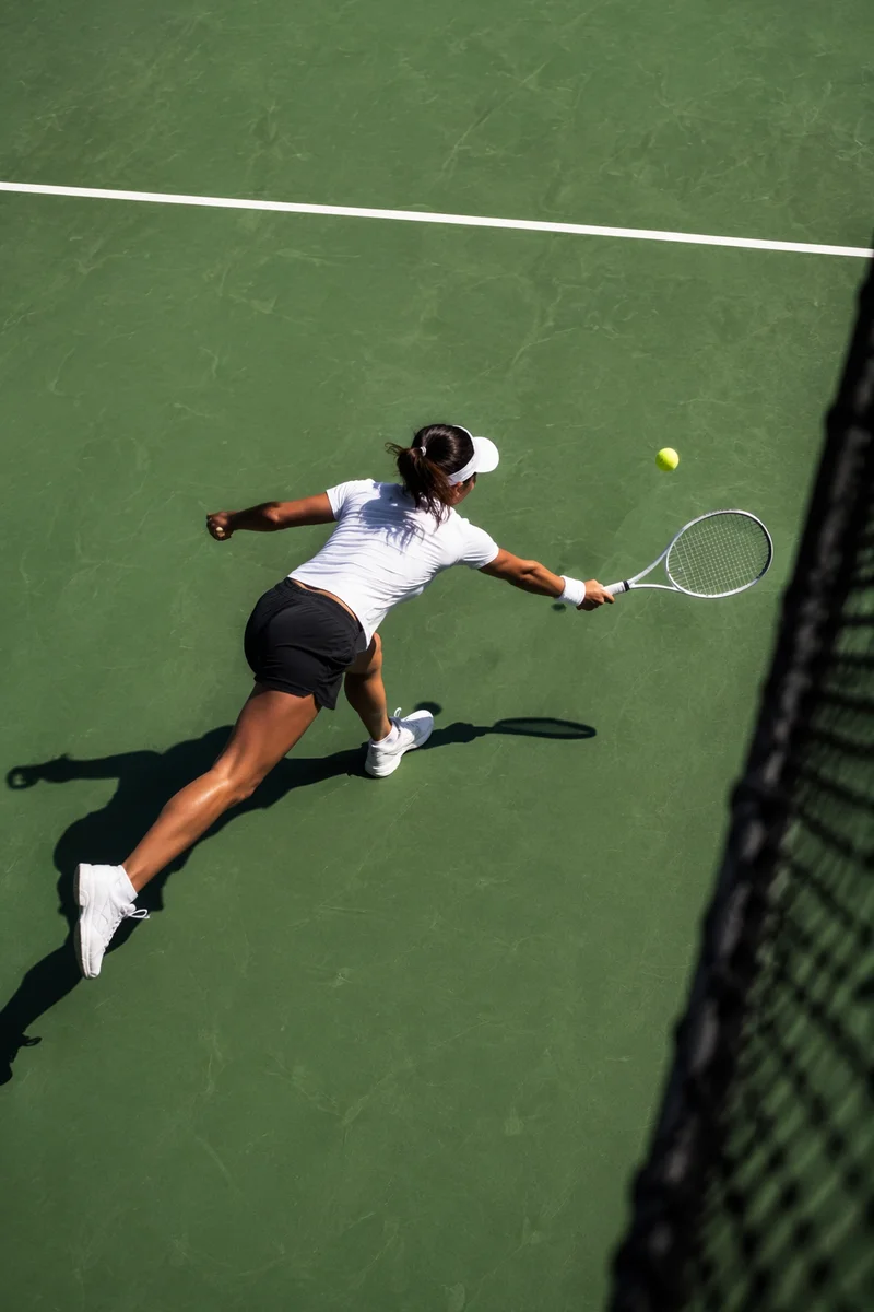 Overhead Tennis Match on Green Court