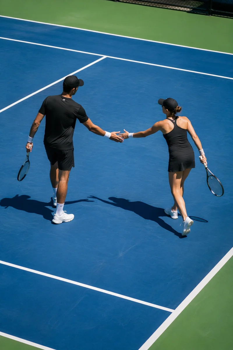 Tennis Players Low Five on Outdoor Court