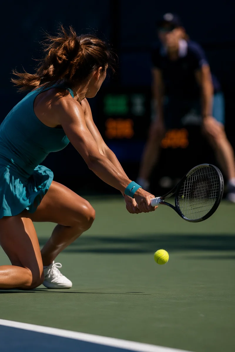 Intense Courtside Tennis Match Return