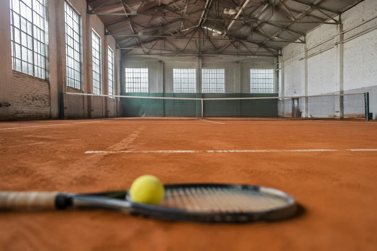 Indoor Tennis Warmup on Clay Court
