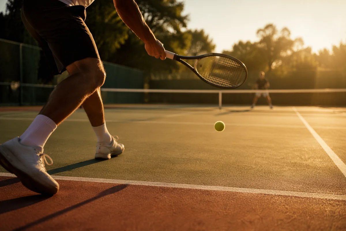 Golden Hour Tennis Match on Outdoor Court
