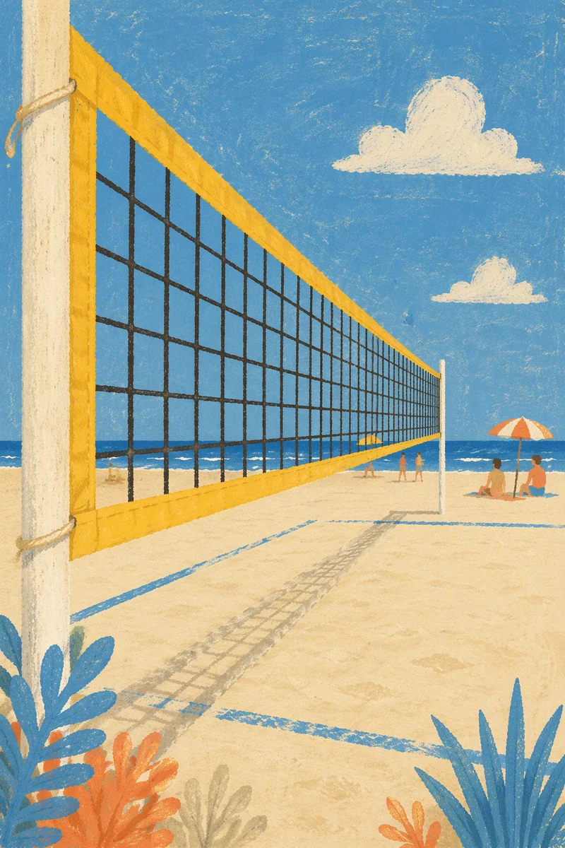Sunny Beach Volleyball Net Perspective
