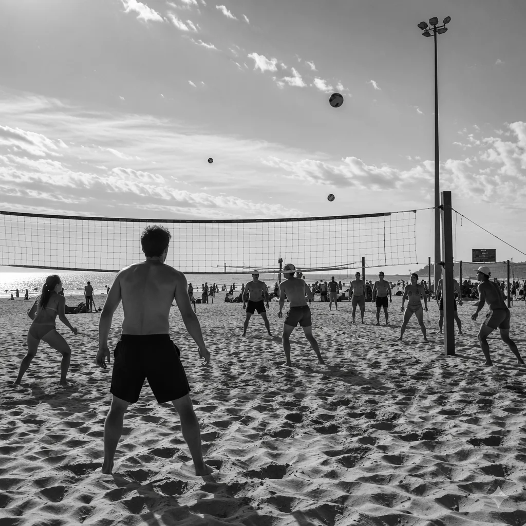 Busy Summer Beach Volleyball Documentary Scene