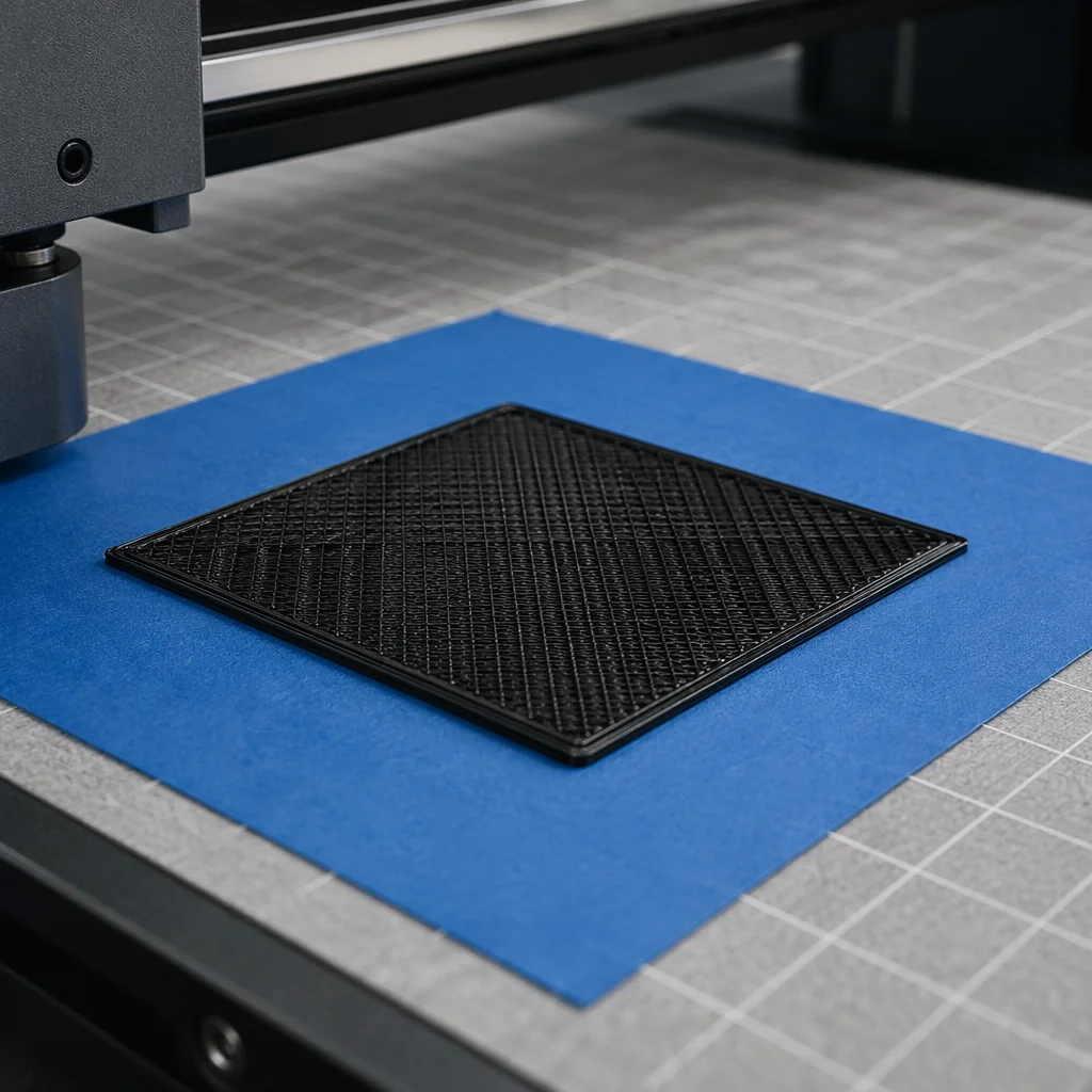 Layered 3D Printer on Blue Build Plate