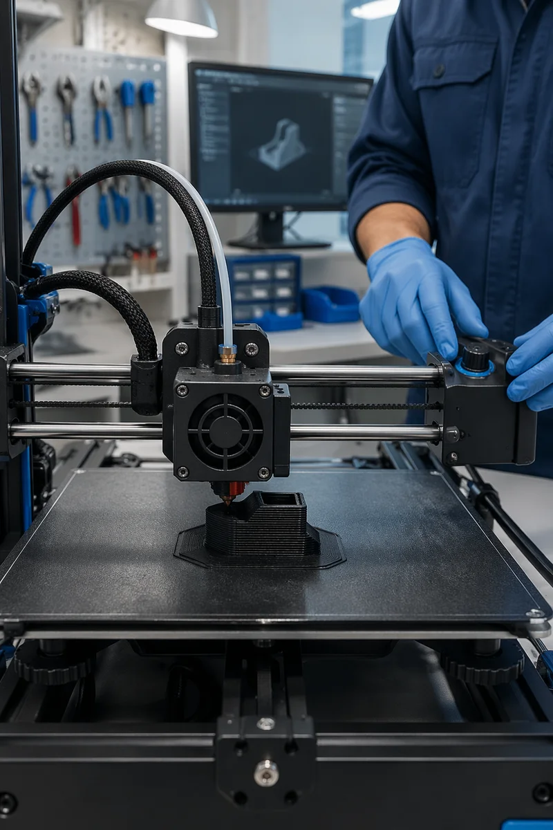 Close-Up 3D Printer Building Black Prototype