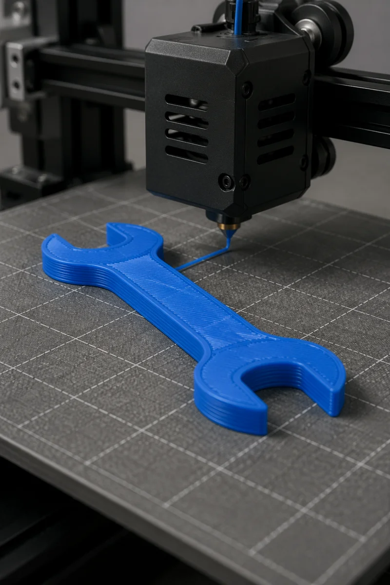 3D Printer Building Blue Prototype Wrench