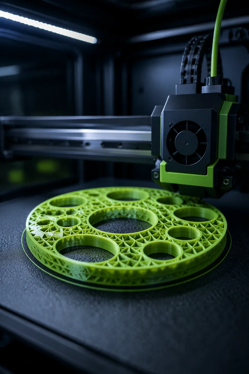 3D Printer Building Lime Green Prototype
