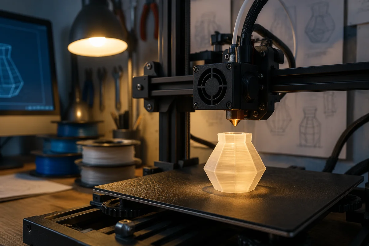 3D Printer Crafting Vase at Dusk