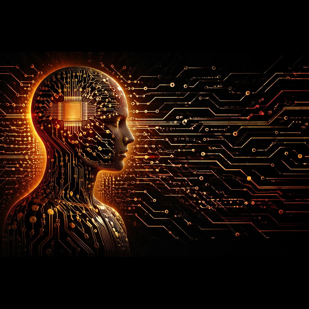 Glowing AI Circuit Silhouette