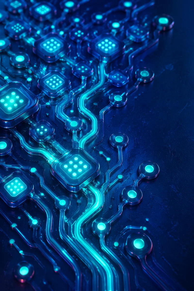 Glowing AI Circuit Board Macro Background