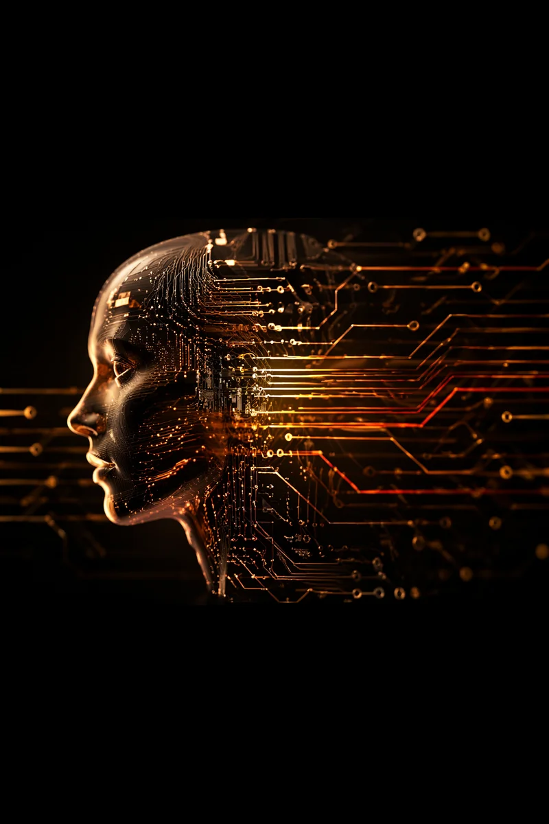 Glowing AI Circuit Silhouette on Black