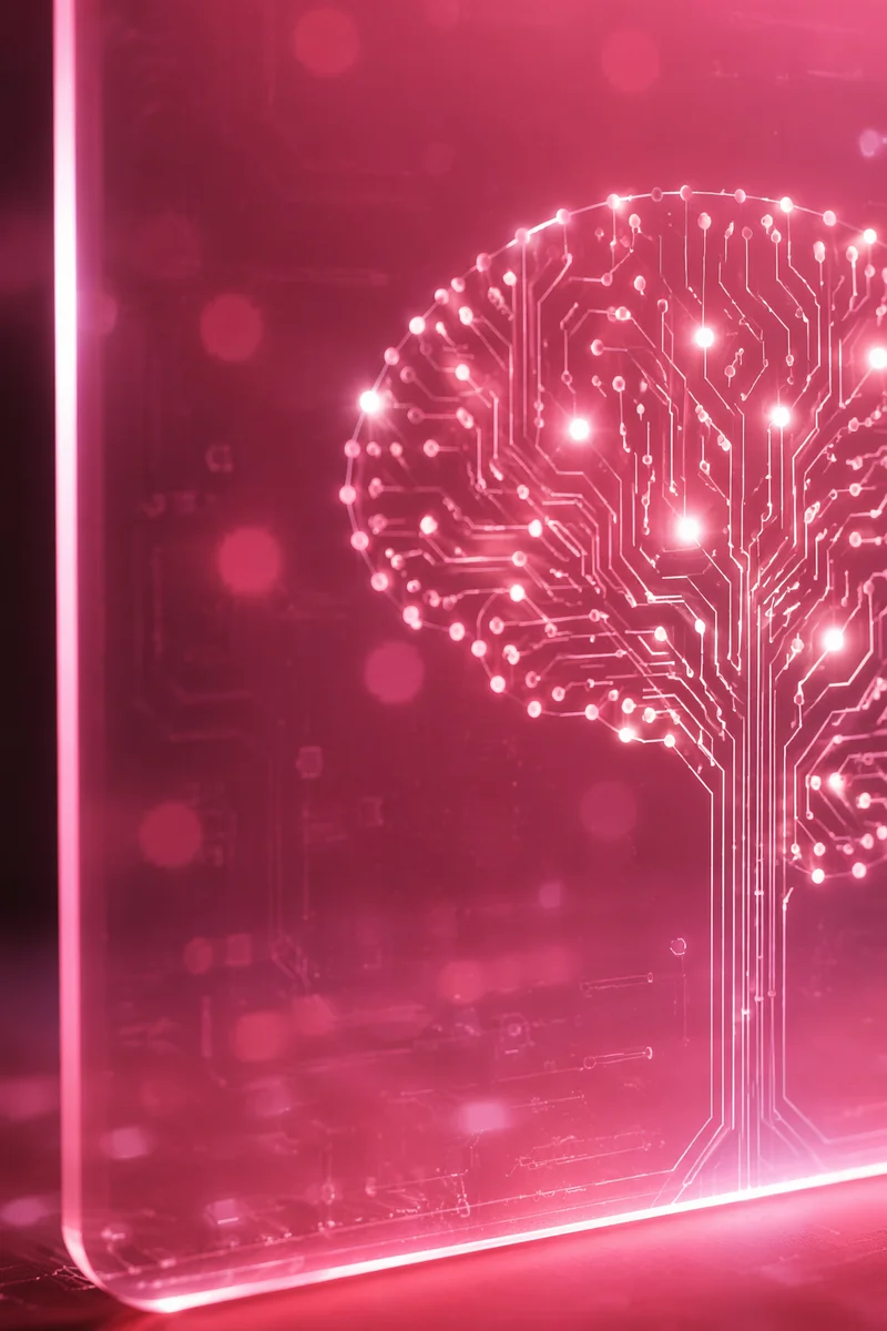 Glowing AI Circuit Brain on Magenta