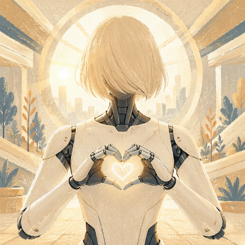 Humanoid AI Robot Forming Heart Gesture