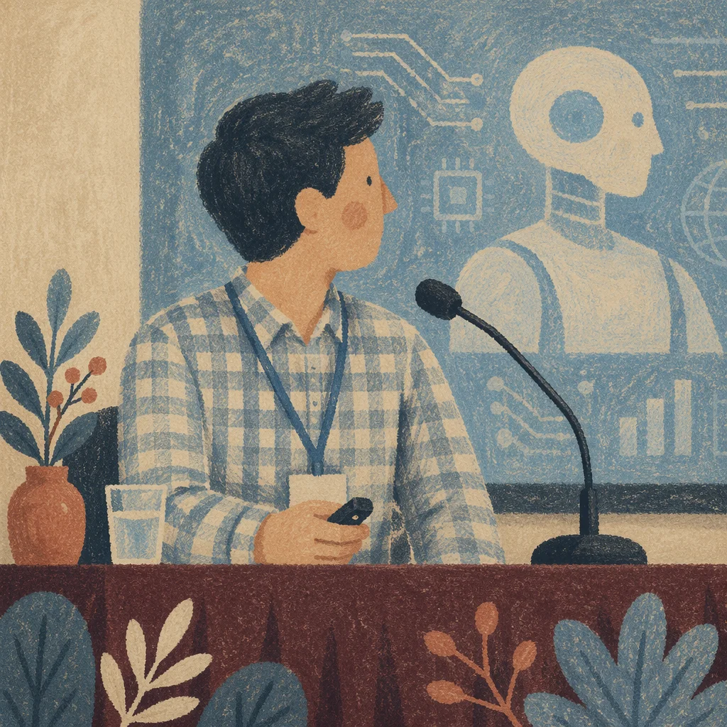 AI Future Conference Panelist With Microphone