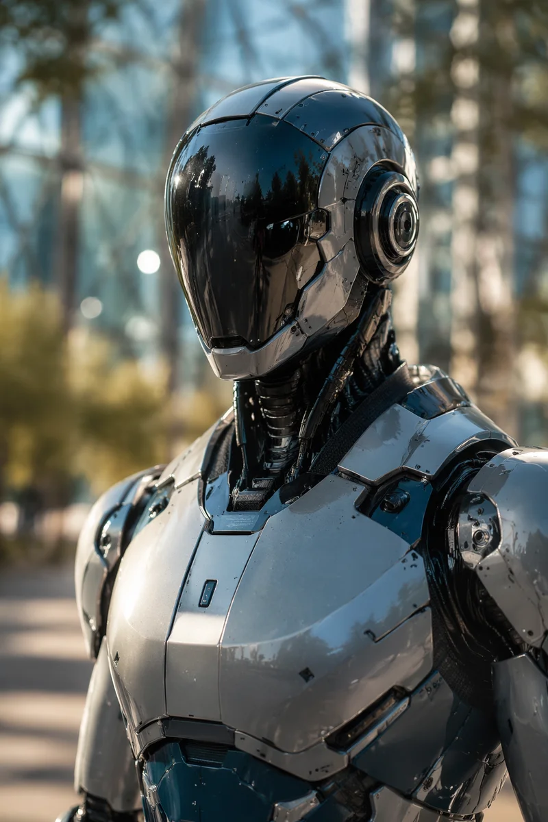 Humanoid AI Robot in Modern Tech Plaza