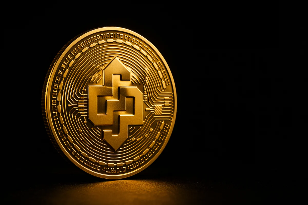 Golden Cryptocurrency Coin on Black Background