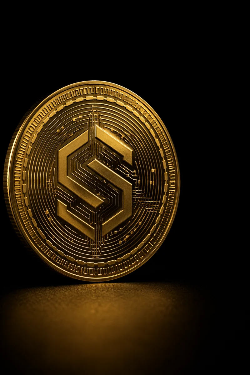 Golden Cryptocurrency Token on Black Background