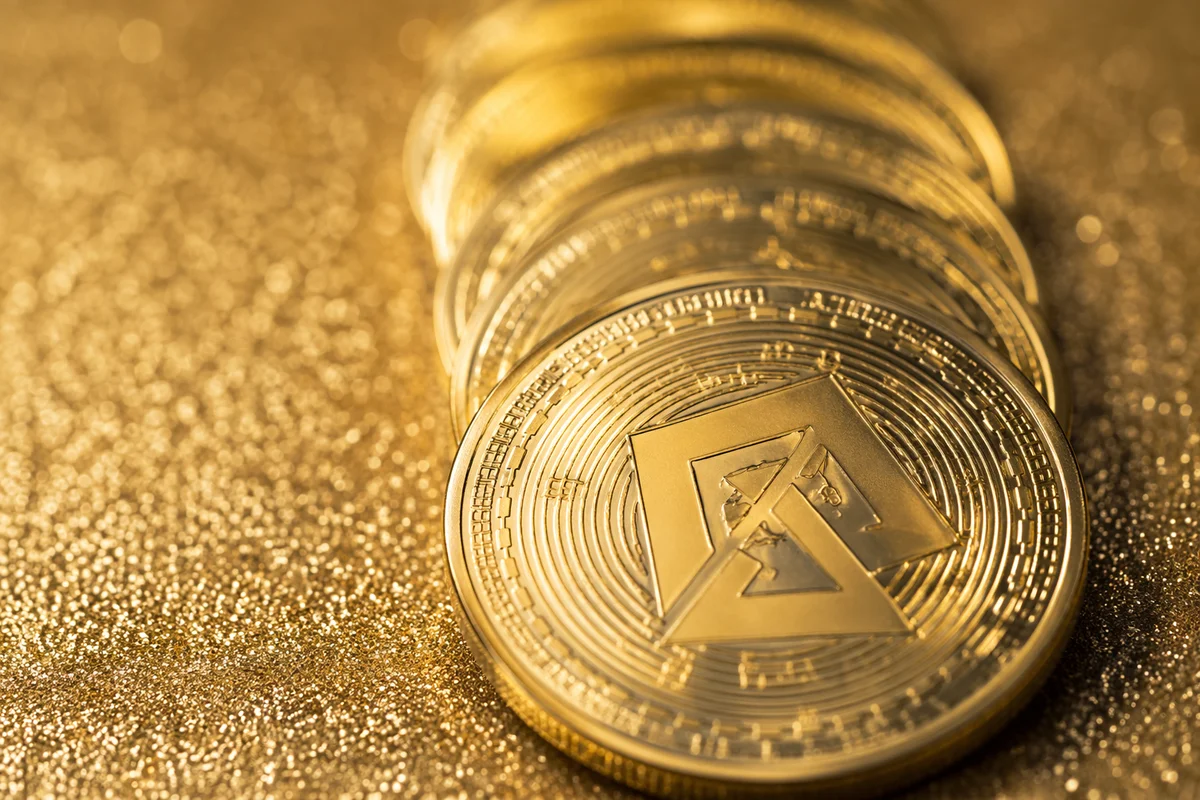 Golden Cryptocurrency Coins Macro Technology Background