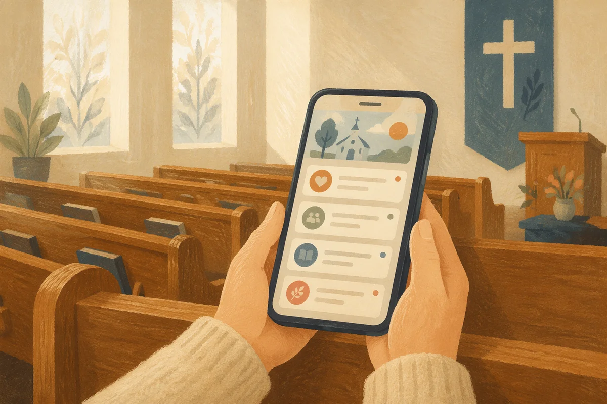 Church App Notifications on Smartphone in Pew