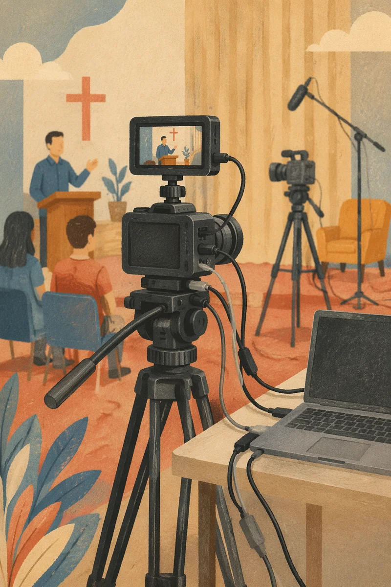 Church Live Streaming Camera and Laptop Setup