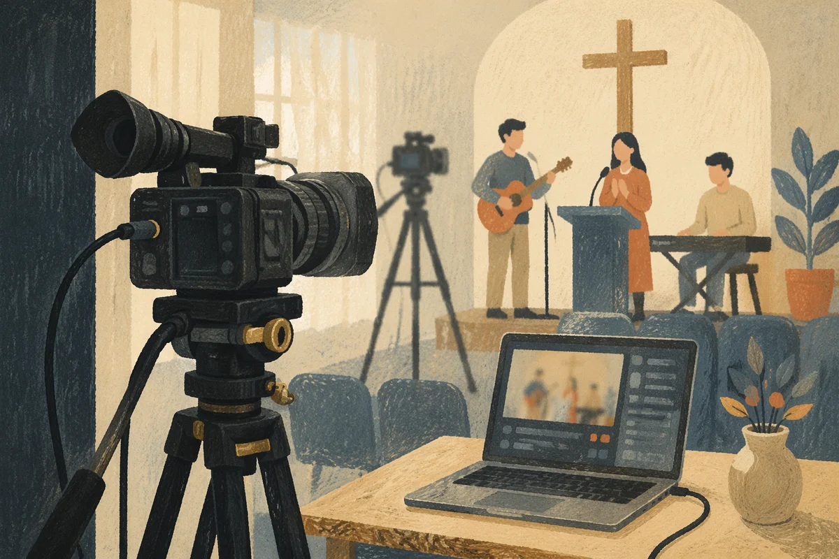 Church Live Streaming Camera and Laptop Setup