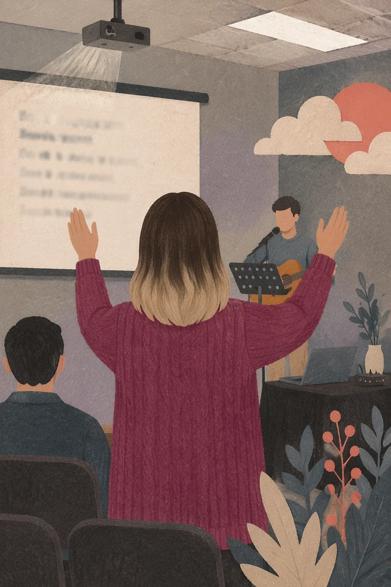 Congregation Facing Projected Lyrics in Worship Room