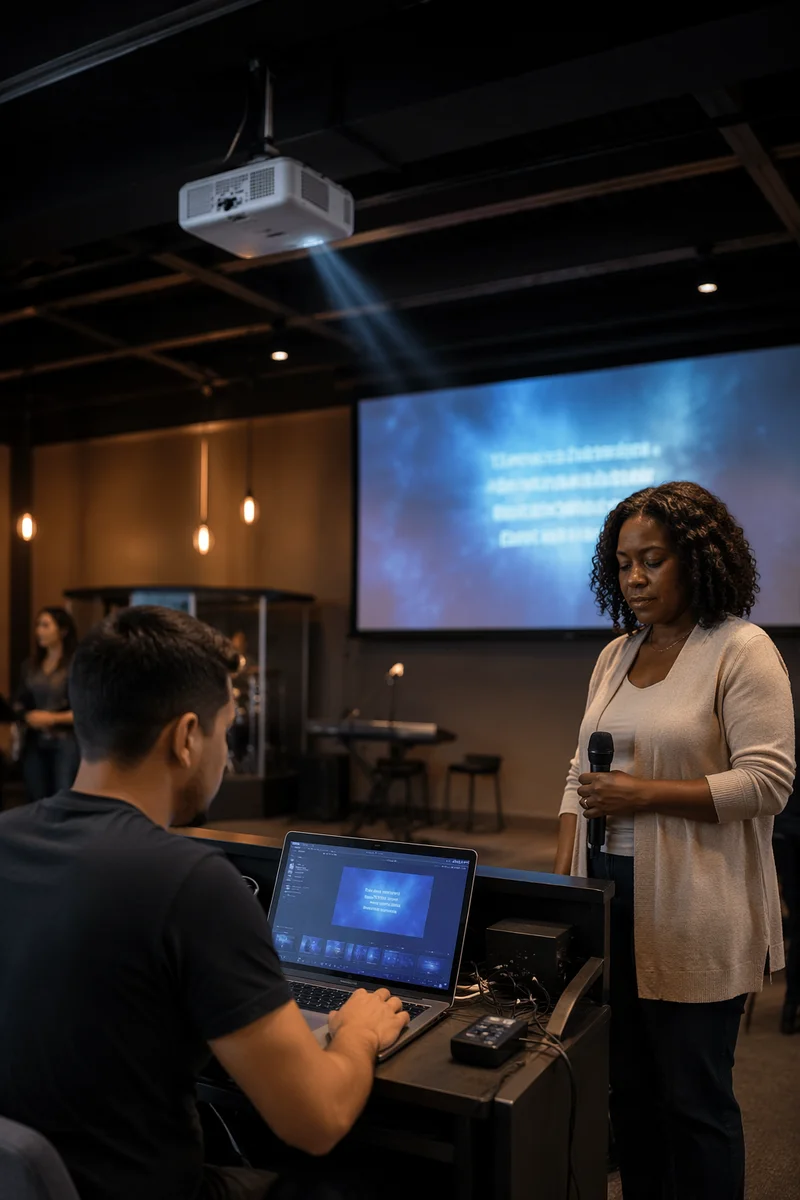 Projector and Media Desk in Worship Hall