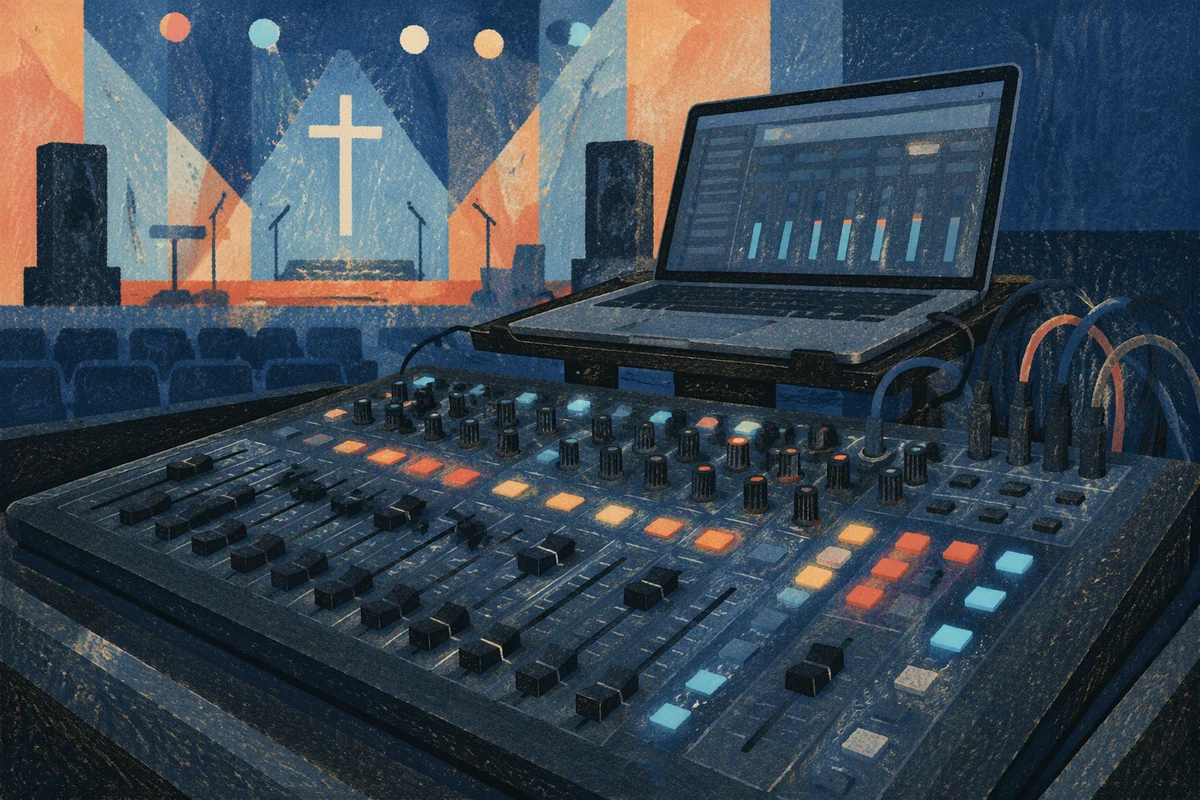 Digital Audio Mixing Console Close Up