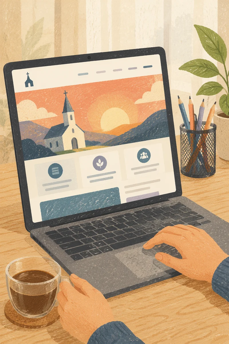 Modern Church Website Homepage on Laptop