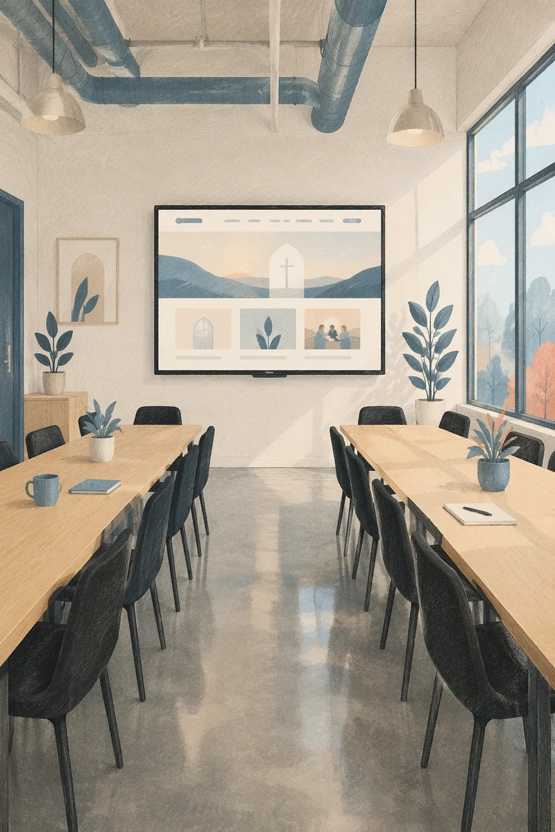 Modern Church Website Display in Meeting Room