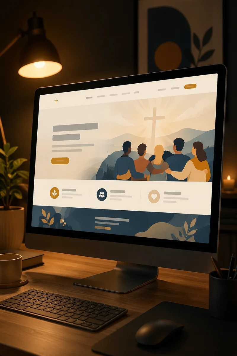 Modern Church Website Homepage on Monitor