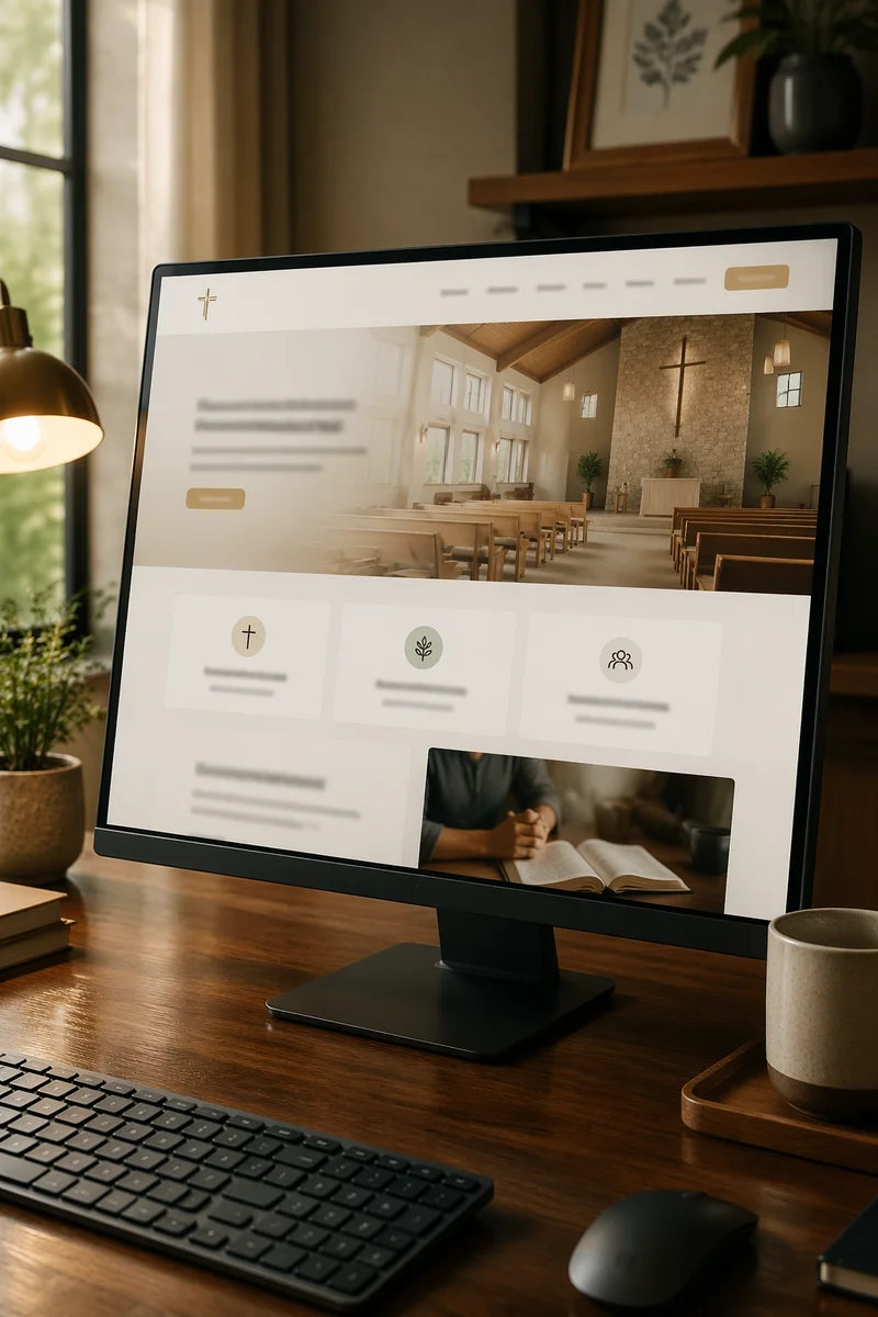 Modern Church Website Homepage on Monitor