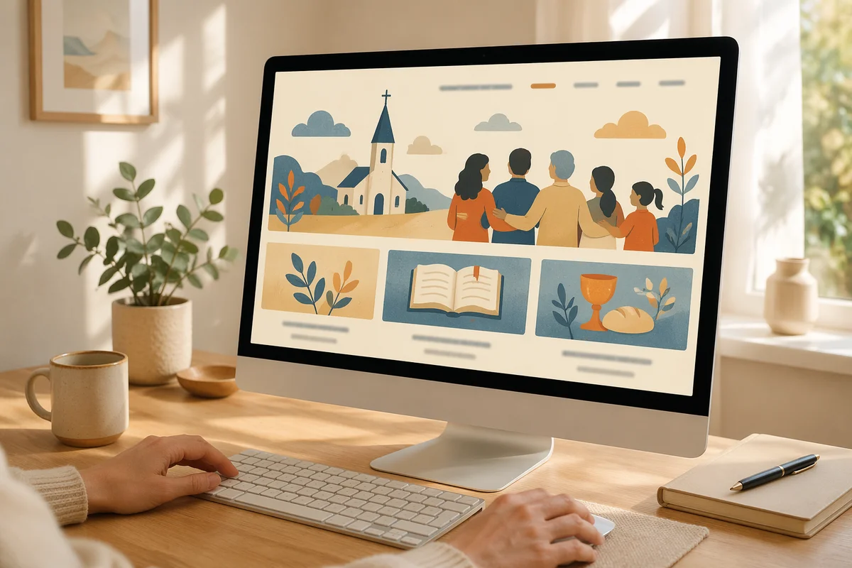 Modern Church Website Homepage on Monitor