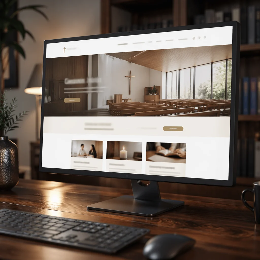 Modern Church Website Homepage on Monitor