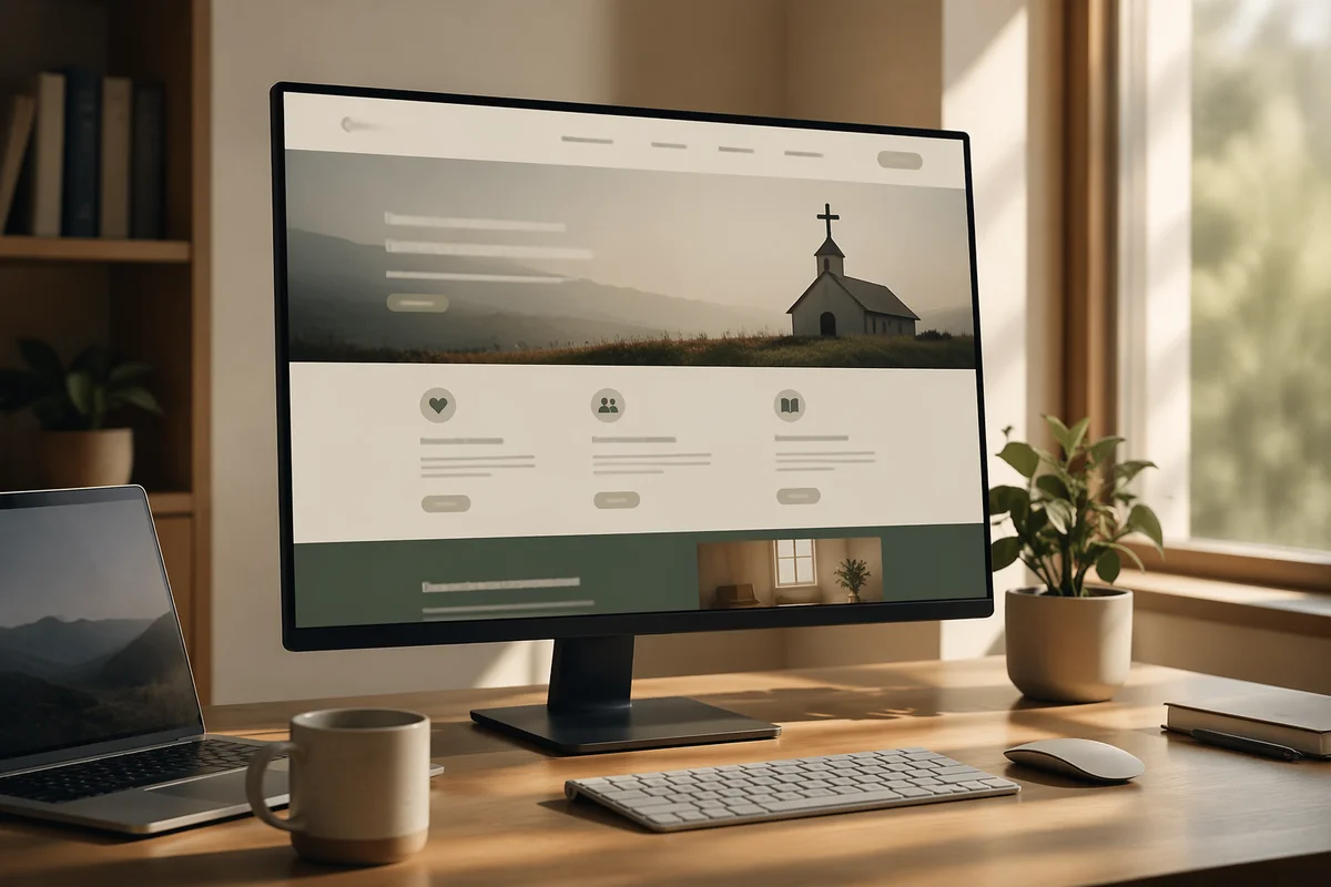 Modern Church Website Homepage on Monitor
