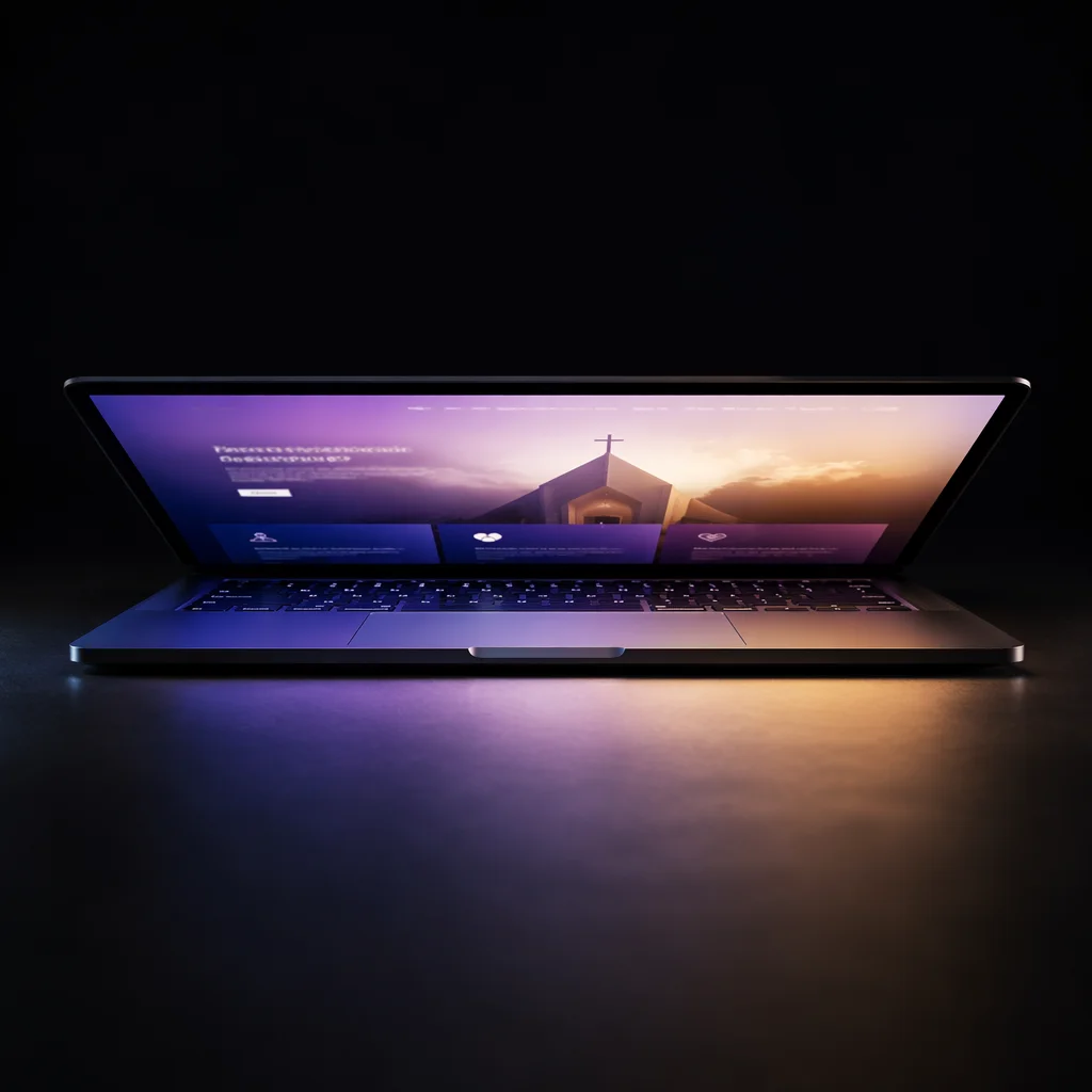 Modern Church Website on Glowing Laptop