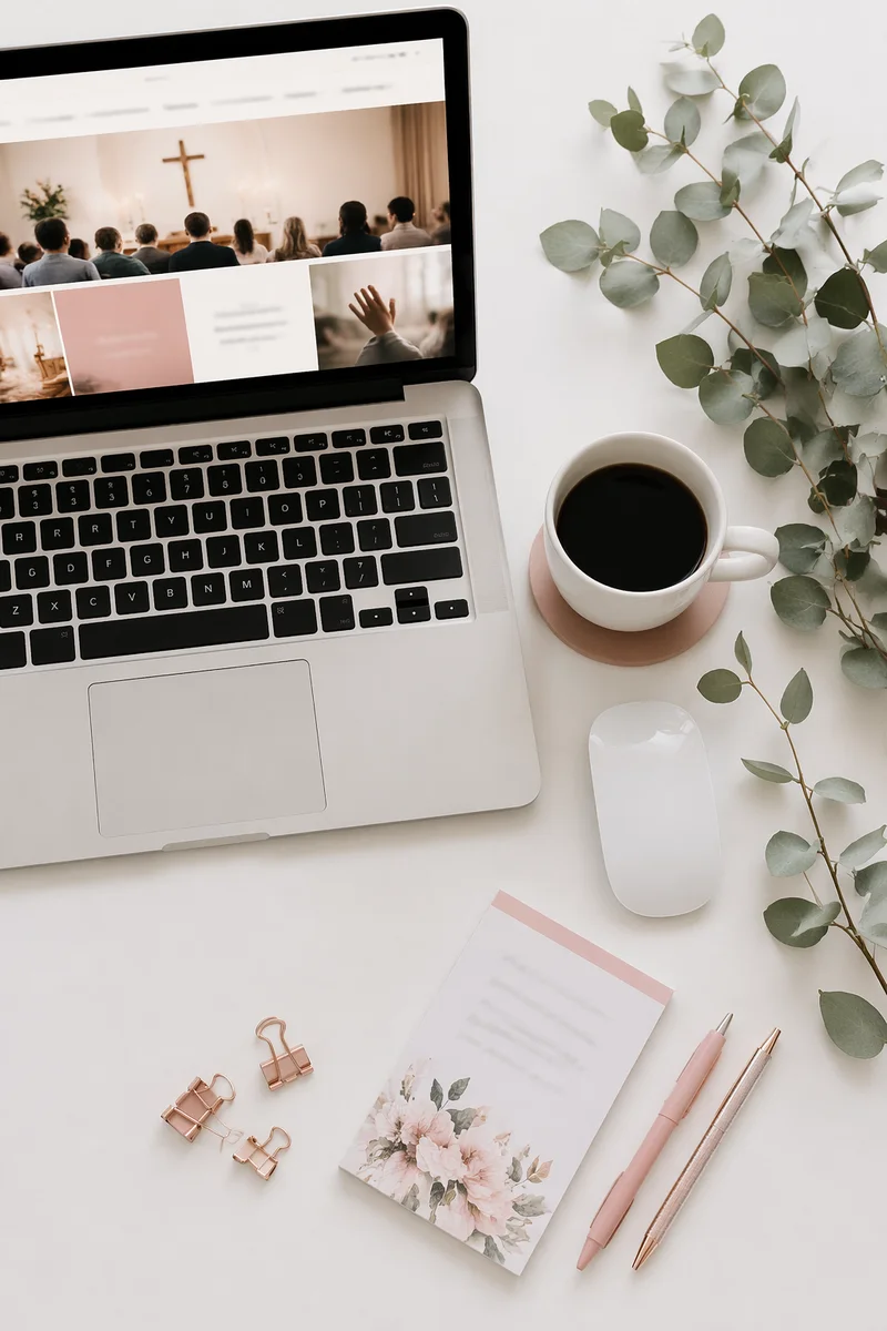 Modern Church Website Design Workspace Flat Lay