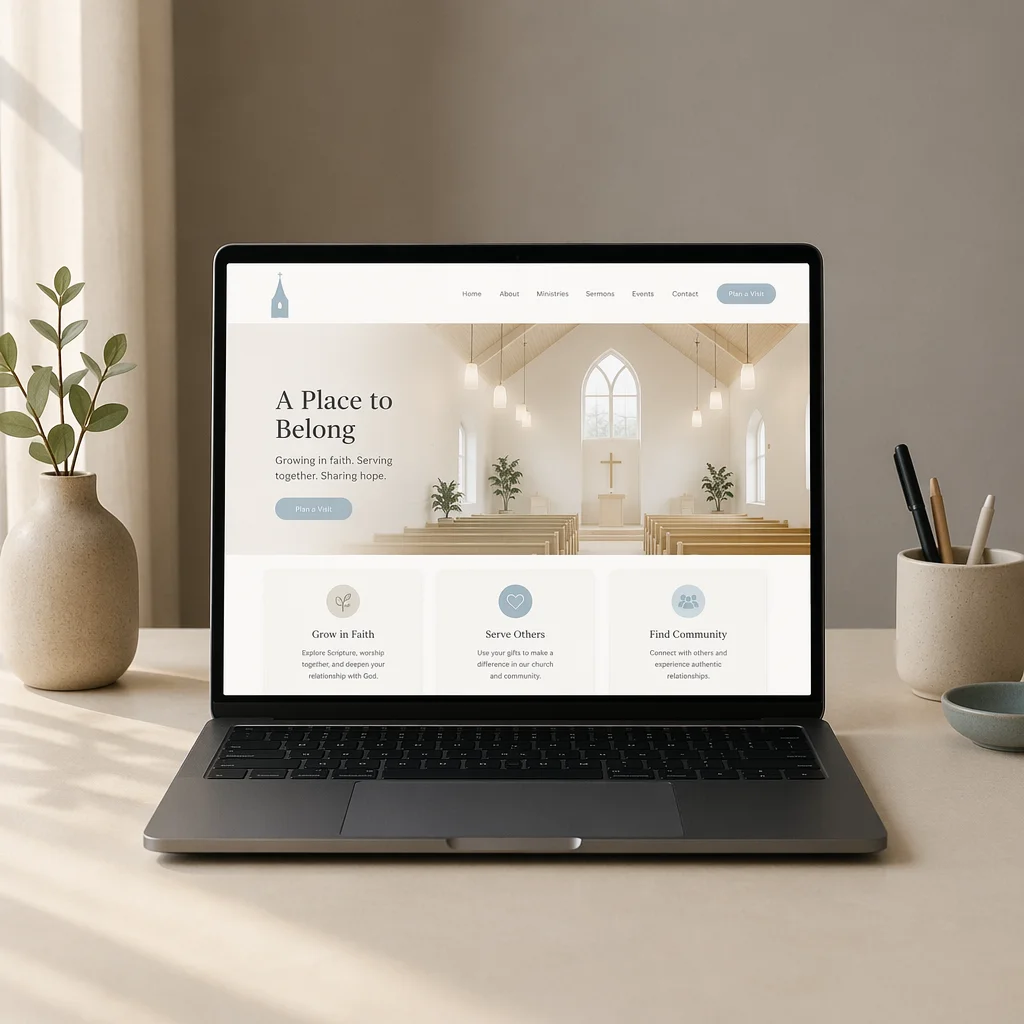 Modern Church Website Displayed on Laptop