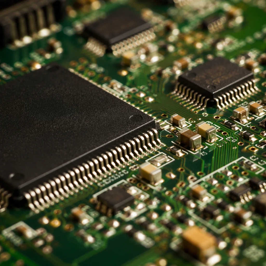 Macro Circuit Board With Golden Lab Lighting