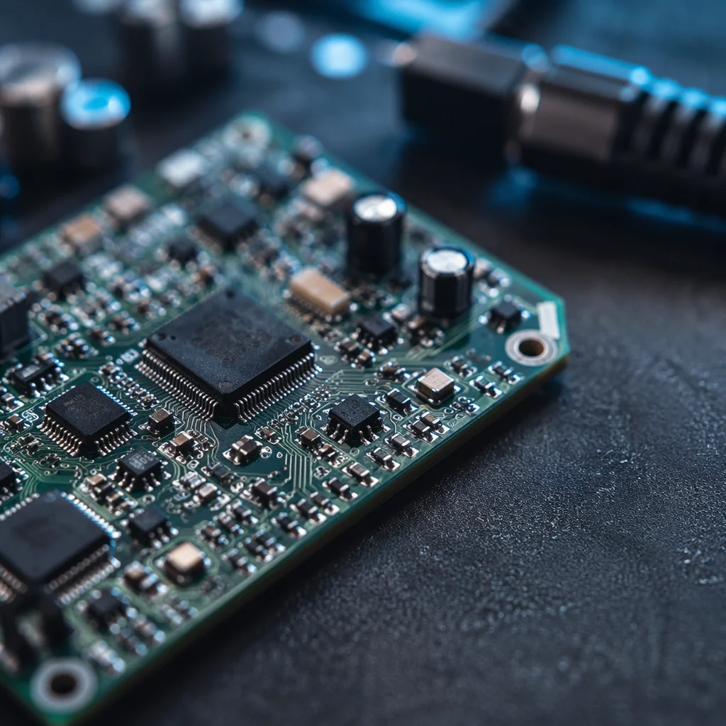 Macro Close Up of Green Circuit Board