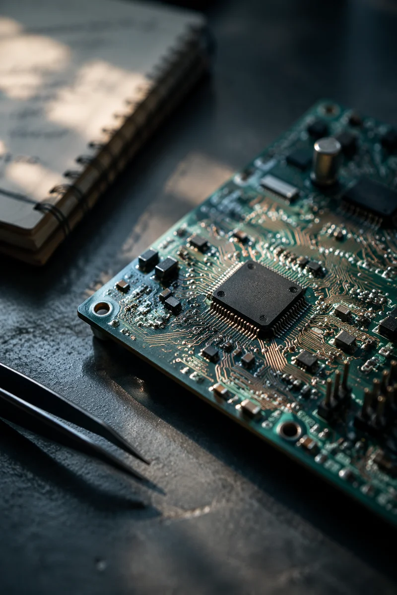 Macro Circuit Board in Morning Light