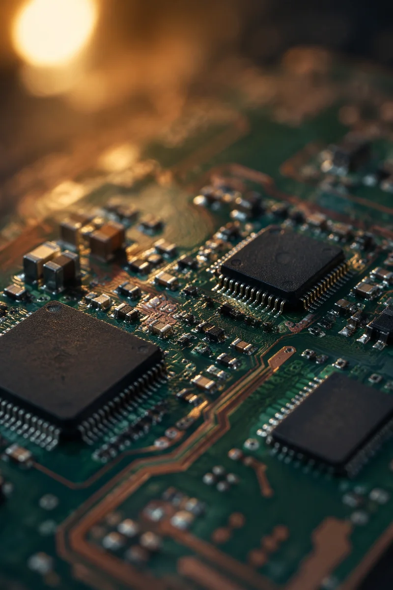 Macro Circuit Board in Warm Lamp Light
