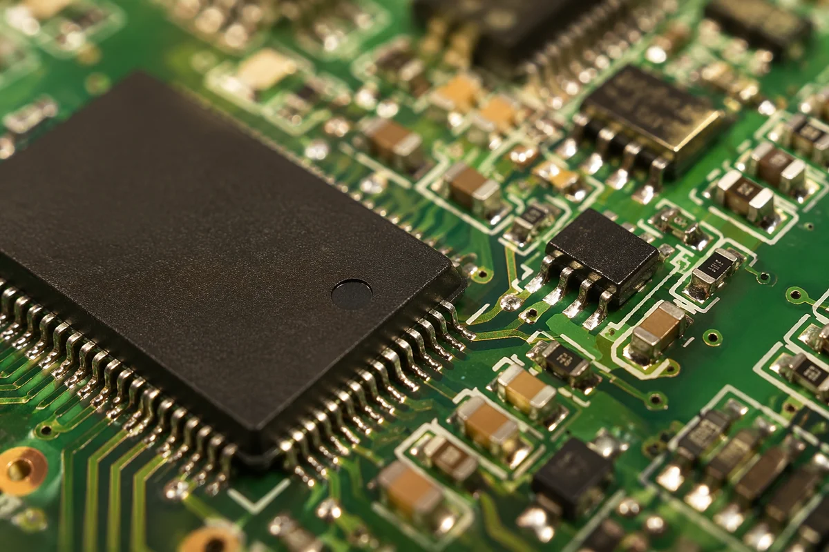 Macro Close-Up of Green Circuit Board