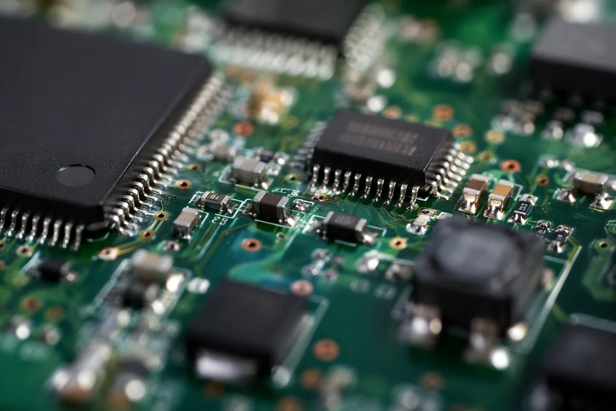 Macro Close Up of Green Circuit Board