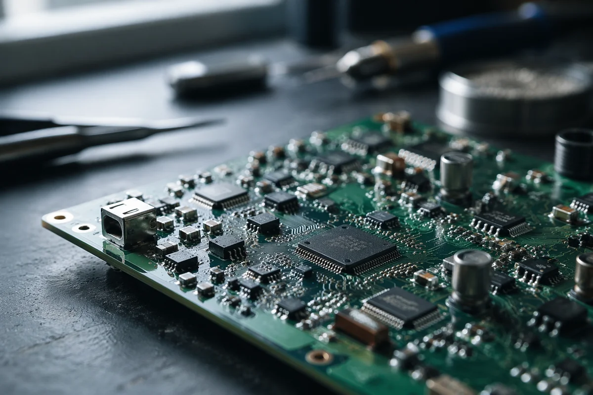 Macro Close-Up of Green Circuit Board